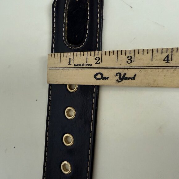 Edgy Link Ring Statement Belt Size M Black Leather Studded Circle Y2k Biker Chic - Picture 10 of 16